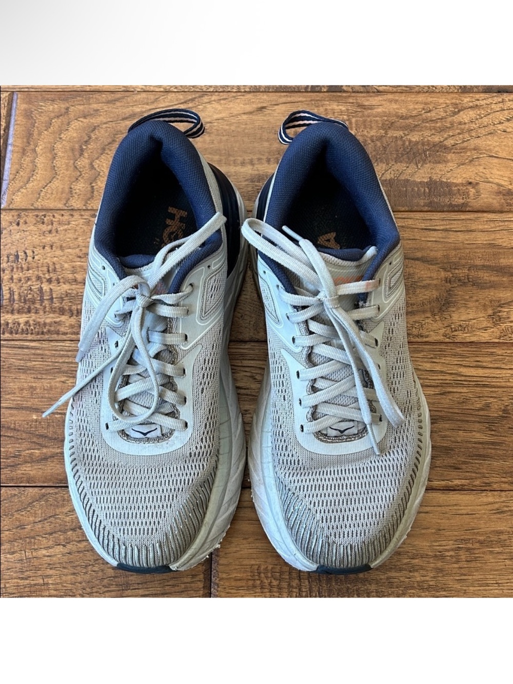 Hoka One One Women's Running Shoes in Light Gray, Navy, and Coral Accent - Picture 9 of 11